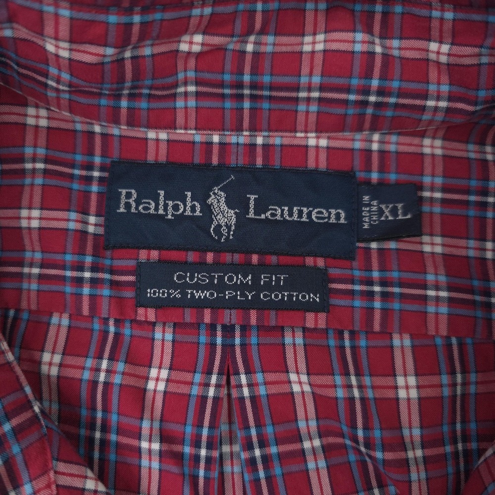 Ralph Lauren Shirt Mens XL Red Blue Plaid Custom Fit Long Sleeve Button Down - Picture 4 of 9